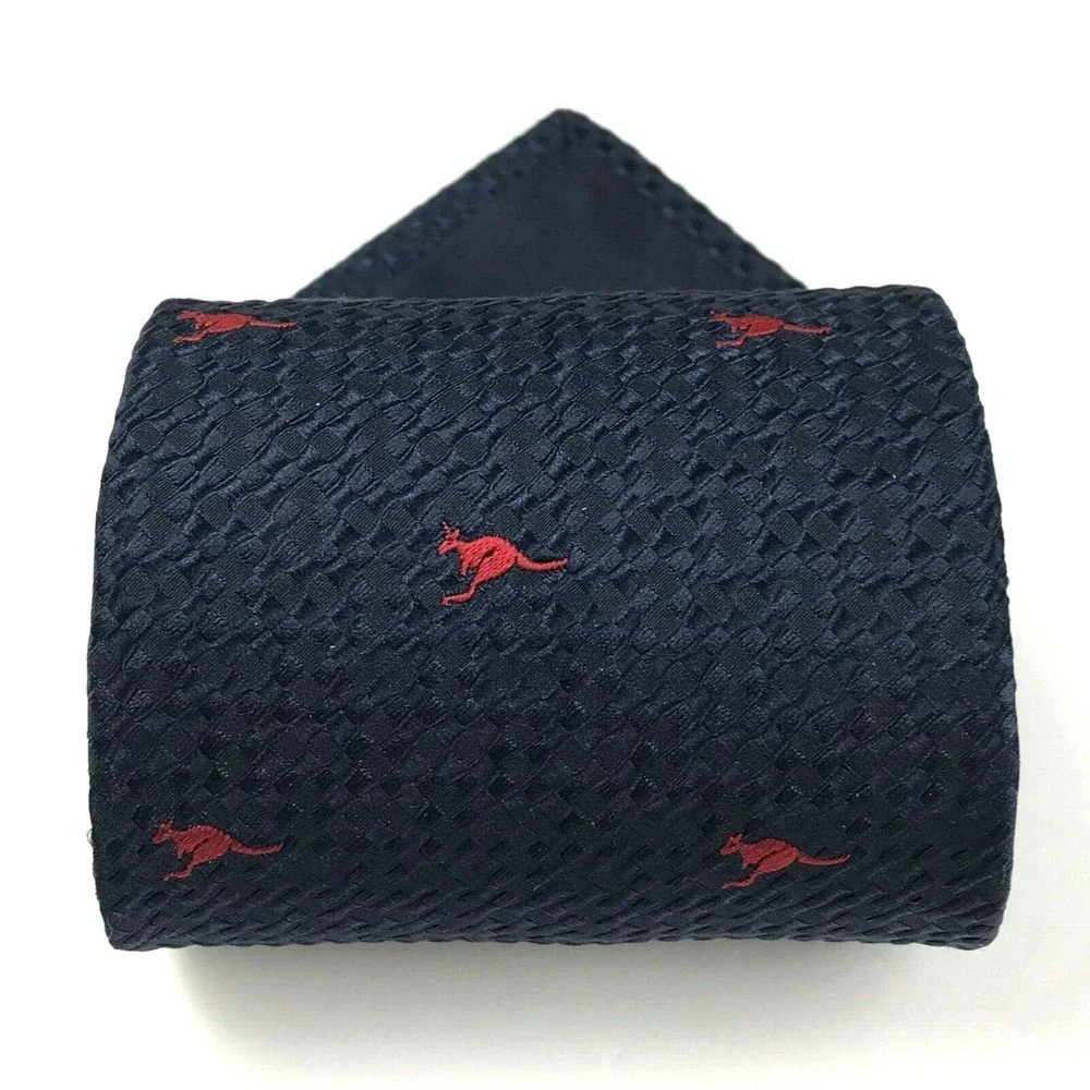AUSTICO Australia Mens Polyester Necktie Animal Theme Kangaroo Navy Blue Red Tie - Picture 4 of 11